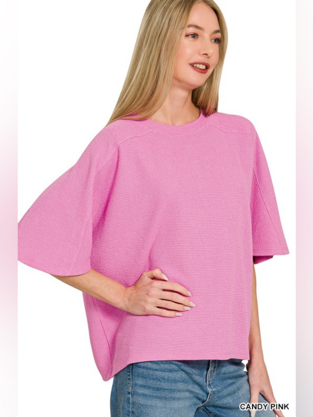 Zenana Outfitters Candy Pink Short-Sleeve Textured Tee